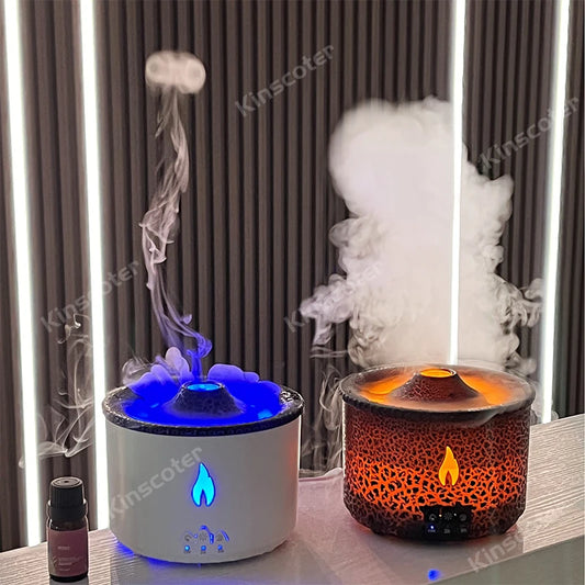 KINSCOTER Volcano Flame Aroma Diffuser Jellyfish Smoke Ring Air Humidifier